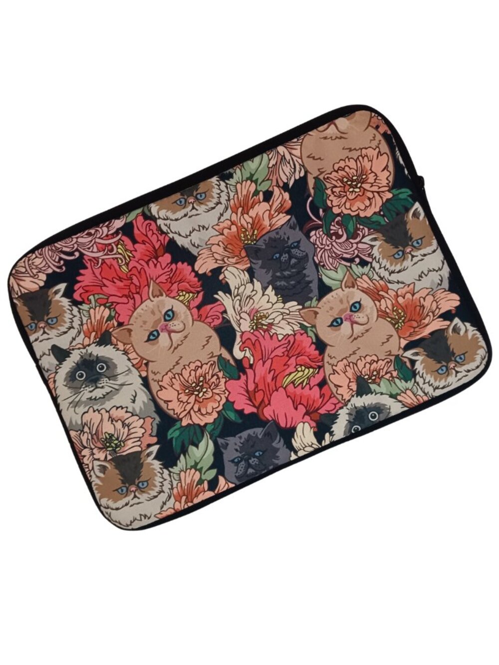 Cats Padded Sleeve 12x9" for Electronics in muted earth tone colors & top zipper